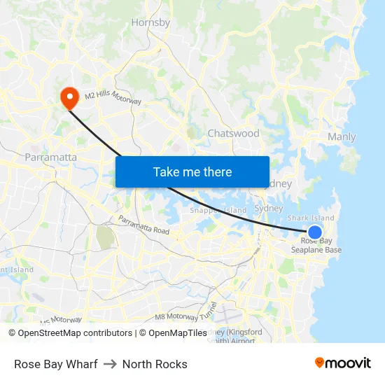 Rose Bay Wharf to North Rocks map