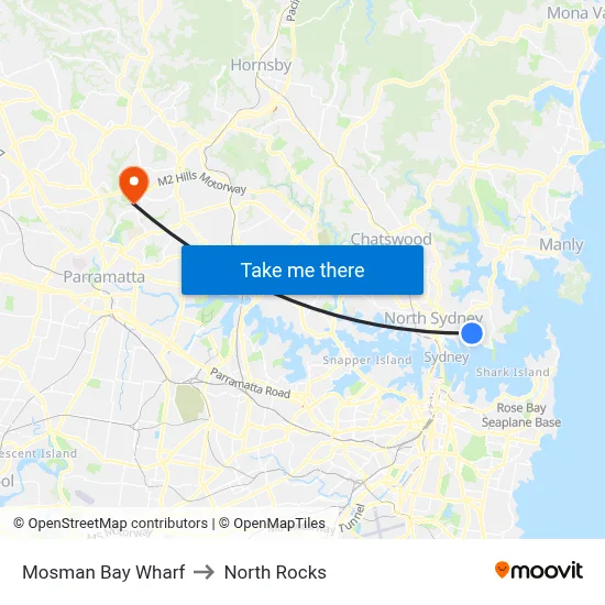 Mosman Bay Wharf to North Rocks map