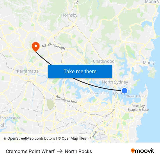 Cremorne Point Wharf to North Rocks map