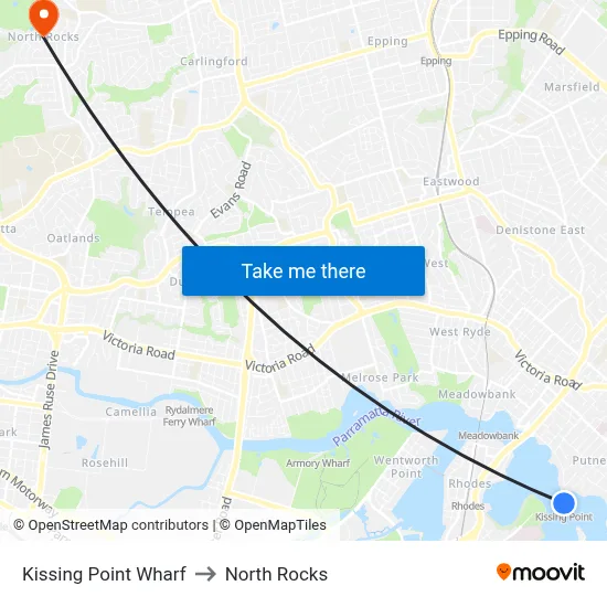 Kissing Point Wharf to North Rocks map