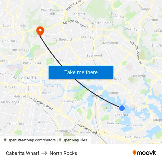 Cabarita Wharf to North Rocks map