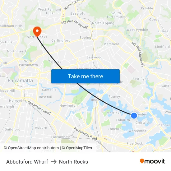 Abbotsford Wharf to North Rocks map