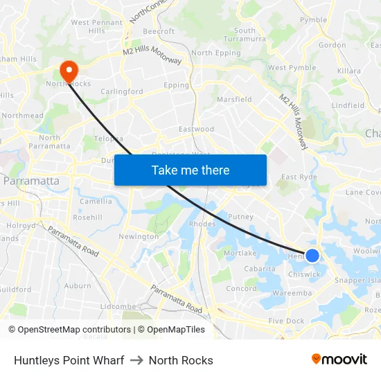 Huntleys Point Wharf to North Rocks map