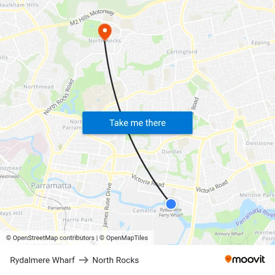 Rydalmere Wharf to North Rocks map