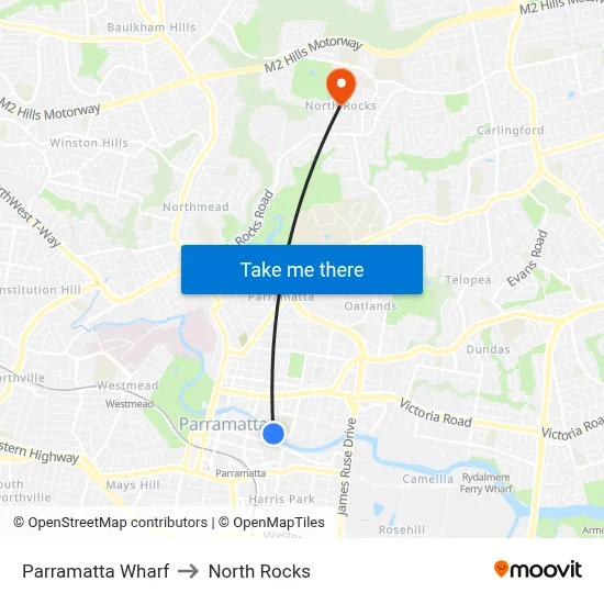 Parramatta Wharf to North Rocks map