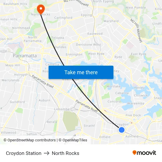 Croydon Station to North Rocks map