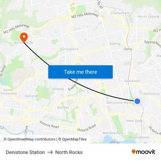 Denistone Station to North Rocks map
