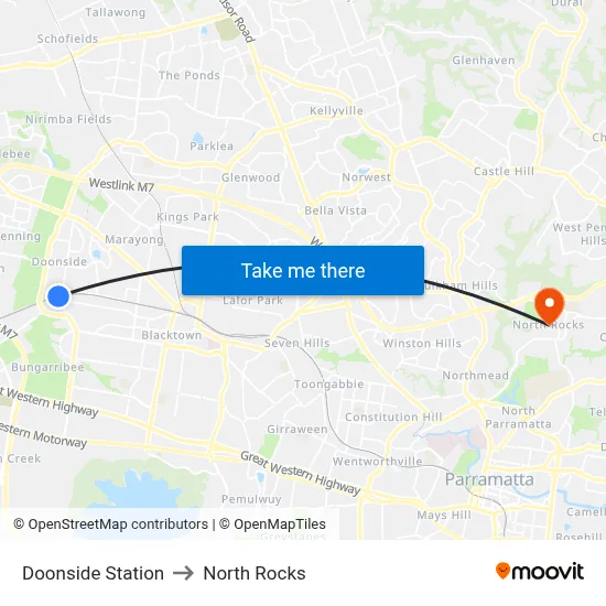 Doonside Station to North Rocks map