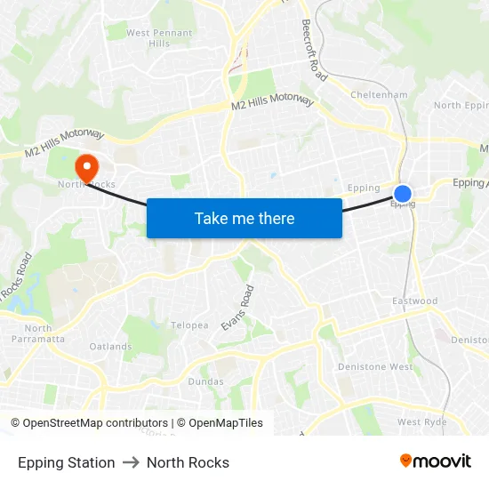Epping Station to North Rocks map