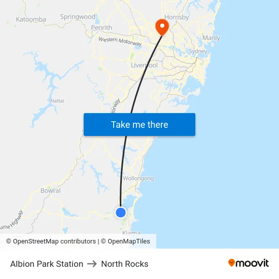 Albion Park Station to North Rocks map
