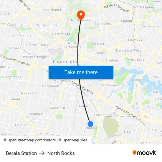 Berala Station to North Rocks map