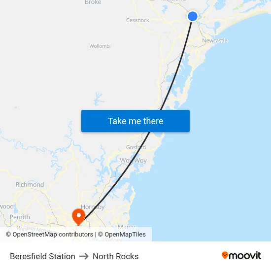 Beresfield Station to North Rocks map