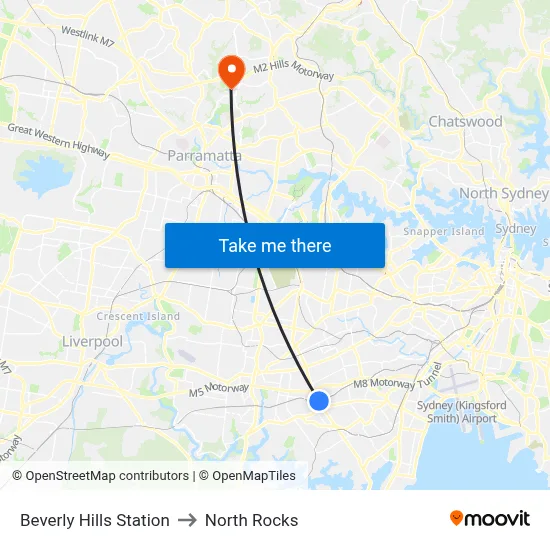 Beverly Hills Station to North Rocks map