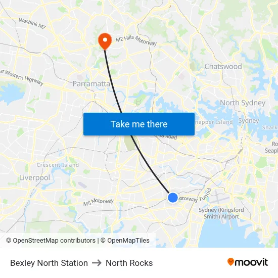 Bexley North Station to North Rocks map