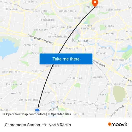 Cabramatta Station to North Rocks map