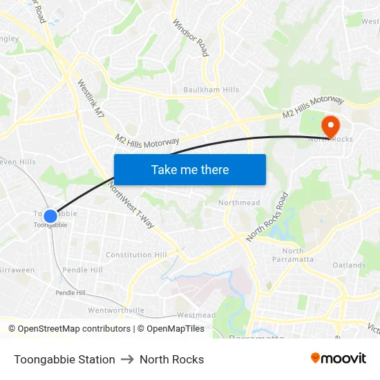 Toongabbie Station to North Rocks map