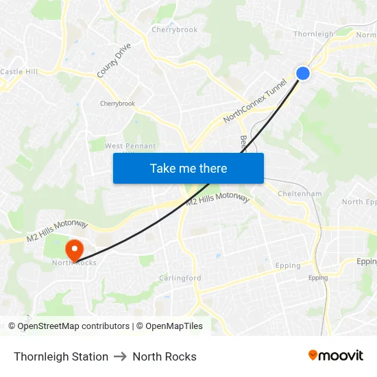 Thornleigh Station to North Rocks map