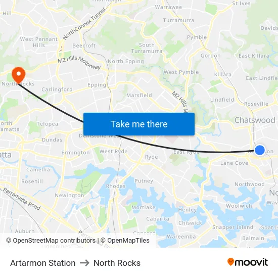 Artarmon Station to North Rocks map