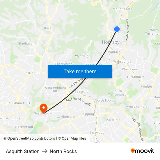Asquith Station to North Rocks map