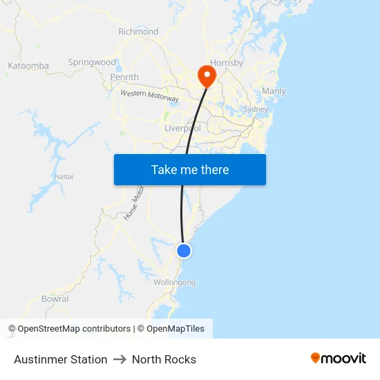 Austinmer Station to North Rocks map