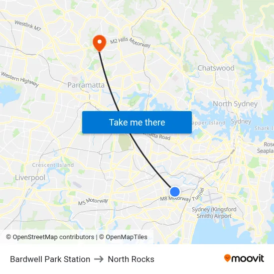 Bardwell Park Station to North Rocks map