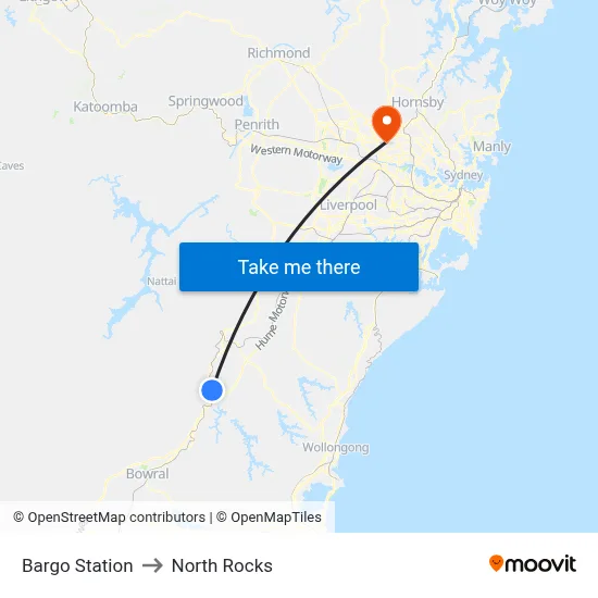 Bargo Station to North Rocks map