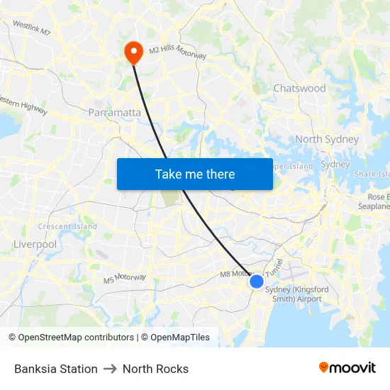 Banksia Station to North Rocks map