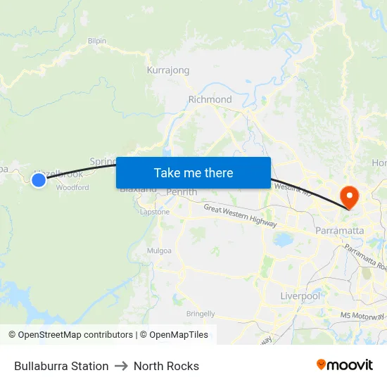 Bullaburra Station to North Rocks map