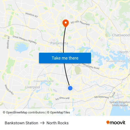 Bankstown Station to North Rocks map