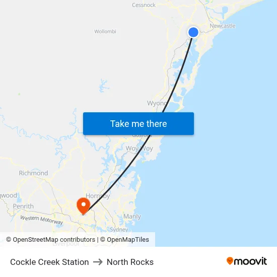 Cockle Creek Station to North Rocks map