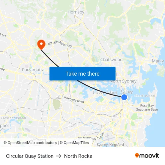 Circular Quay Station to North Rocks map