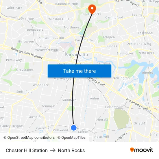 Chester Hill Station to North Rocks map