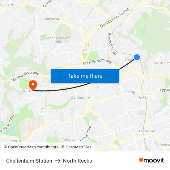 Cheltenham Station to North Rocks map