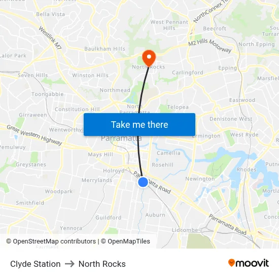 Clyde Station to North Rocks map