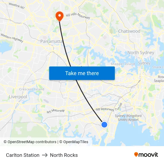 Carlton Station to North Rocks map