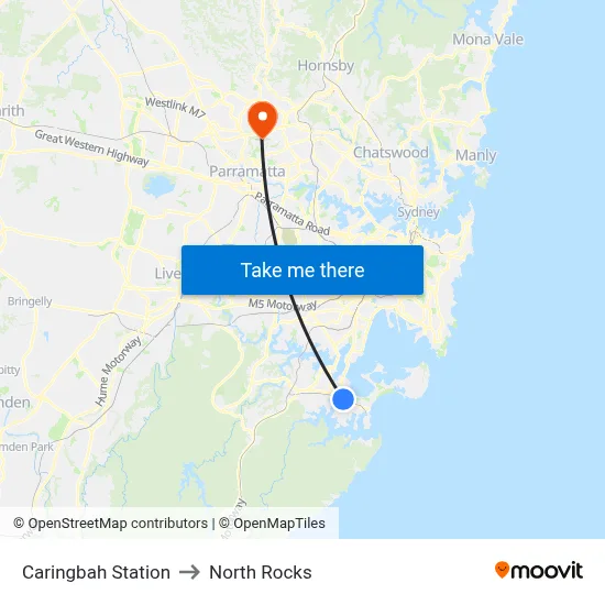 Caringbah Station to North Rocks map