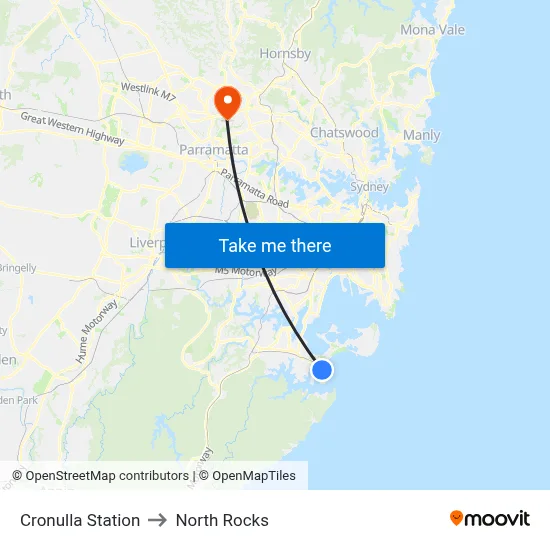 Cronulla Station to North Rocks map