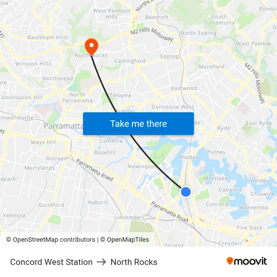 Concord West Station to North Rocks map