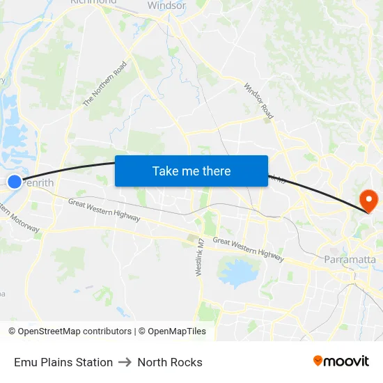 Emu Plains Station to North Rocks map