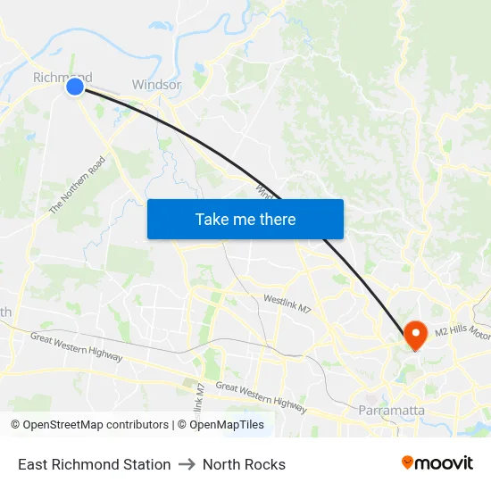 East Richmond Station to North Rocks map