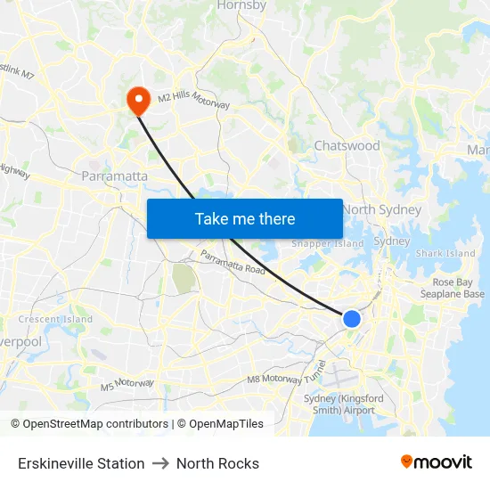 Erskineville Station to North Rocks map