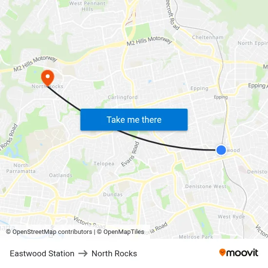 Eastwood Station to North Rocks map