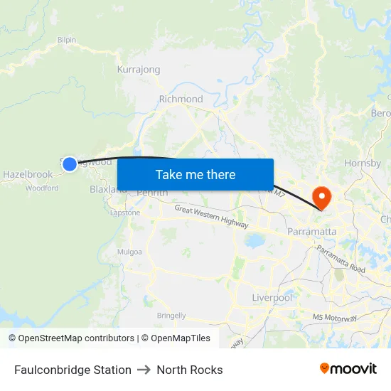 Faulconbridge Station to North Rocks map