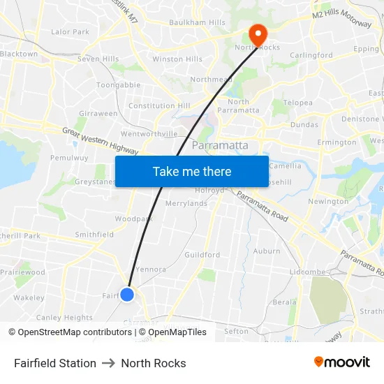 Fairfield Station to North Rocks map