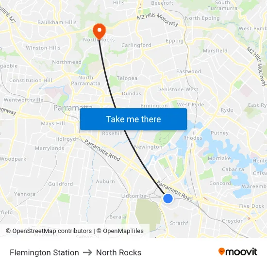 Flemington Station to North Rocks map