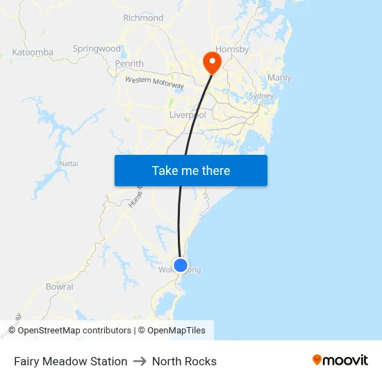 Fairy Meadow Station to North Rocks map