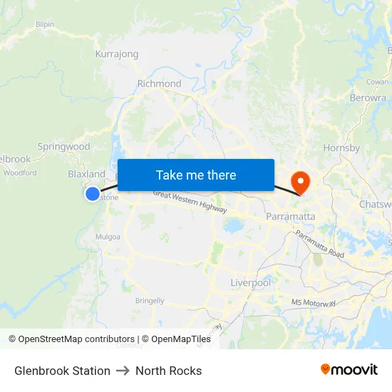 Glenbrook Station to North Rocks map