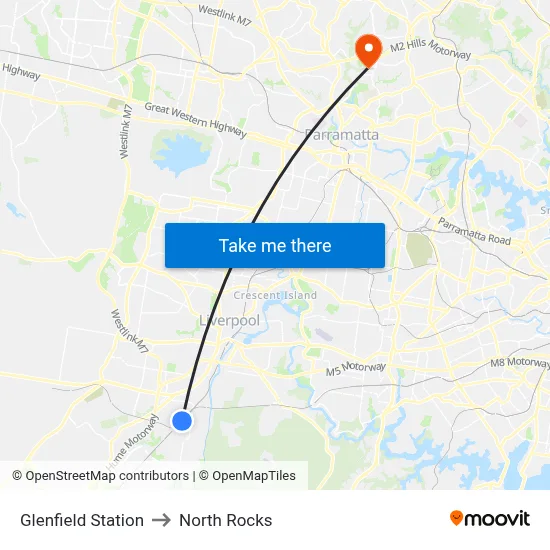 Glenfield Station to North Rocks map
