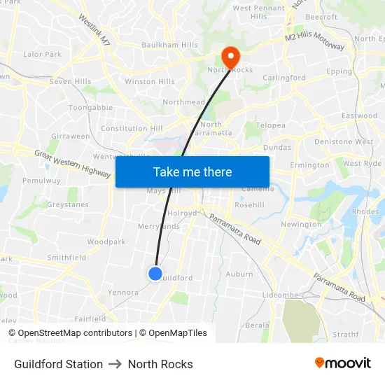 Guildford Station to North Rocks map