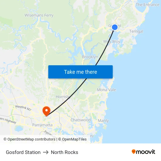 Gosford Station to North Rocks map